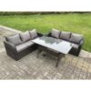 Fimous - Dark Grey pe Wicker Rattan Garden Furniture Set Lounge Sofa 3 Seater Sofa Set Outdoor Rectangular Dining Table 6 Seater