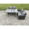 Fimous - Dark Grey pe Wicker Rattan Garden Furniture Set Love Sofa Outdoor Rectangular Dining Table