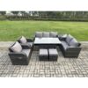 Fimous - Dark Grey pe Wicker Rattan Garden Furniture Set Reclining Chair Love Sofa 2 Seater Sofa Set Outdoor Rectangular Dining Table 2 Small