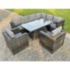 Fimous Dark Mixed Grey Outdoor Rattan Garden Furniture Sofa Set Rising Adjustable Dining Or Coffee Table 2 Chairs Patio Furniture Right Corner