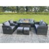 Fimous - Dark Mixed Grey Rattan Outdoor Garden Furniture Gas Fire Pit Table Sets Gas Heater Lounge Love Sofa Recling Chairs Footstools 9 Seater