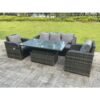 Fimous - Dark Mixed Grey Rattan Outdoor Garden Furniture Lifting Adjustable Dining Or Coffee Table Sets Lounge Sofa Recling Chairs 5 Seater