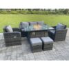 Fimous Dark Mixed Grey Rattan Outdoor Garden Furniture Set Gas Fire Pit Table Gas Heater Dining Table Sets Lounge Sofa Recling Chairs Footstools 7