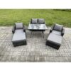 Fimous - Garden Dining Set Wicker pe Rattan Outdoor Furniture Sofa with Rectangular Dining Table Double Seat Sofa 2 Big Footstool 2 Armchairs Dark