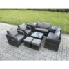 Fimous - Garden Furniture Set Rattan Outdoor Lounge Sofa Chair With Tempered Glass Table 2 Small Footstools 2 Side Tables Dark Grey Mixed