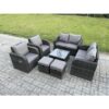 Fimous - Garden Furniture Set Rattan Outdoor Lounge Sofa Chair With Tempered Glass Table 2 Small Footstools Dark Grey Mixed