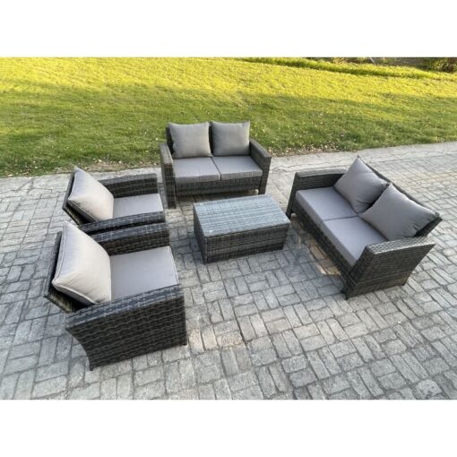 Fimous Garden Furniture Sets 5 Pieces Outdoor Rattan Furniture Manual Wicker Patio Sofa Chair Set with Coffee Table Dark Grey Mixed