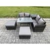 Fimous Garden Furniture Sets 6 Seater Rattan Furniture Manual Wicker Patio Sofa Patio Conversation Set with 2 Big Footstool Side Table Dark Grey Mixed