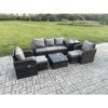 Fimous Garden Furniture Sets 7 Seater Wicker Rattan Furniture Patio Sofa Sets with Reclining Chair 3 Seater Sofa Side Table 2 Small Footstools Dark