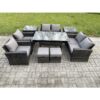 Fimous Garden Furniture Sets 9 Pieces Rattan Furniture Handmade Wicker Patio Sofa Set with 2 Small Footstools 2 Side Tables Dark Grey Mixed