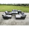 Fimous Garden Furniture Sets 9 Pieces Wicker Rattan Furniture Manual Wicker Patio Sofa Patio Conversation Set with 3 Footstools Side Table Dark Grey