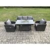 Fimous - Garden Patio Furniture Wicker Rattan Gas Fire Pit Table and Chair set with 3 Seater Sofa Dark Grey Mixed