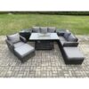 Fimous Garden Patio Furniture Wicker Rattan Gas Fire Pit Table and Sofa Chair set with 2 Side Tables 2 Big Footstool