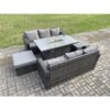 Fimous Garden Patio Furniture Wicker Rattan Gas Fire Pit Table and Sofa set with 2 Big Footstool