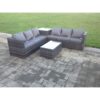 Fimous - Grey Rattan Corner Sofa Set Outdoor Garden Furniture Oblong Coffee Table Set Patio With Cushions