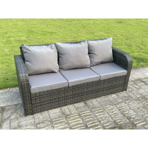 Fimous High Back 3 Seater Rattan Sofa Patio Outdoor Garden Furniture With Cushion