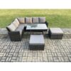 Fimous - High Back Outdoor Garden Furniture Set Rattan Corner Sofa Dining Table Set With 2 Big Footstool 8 Seater Dark Grey Mixed