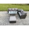 Fimous High Back PE Rattan Sofa Set Outdoor Garden Furniture Dining Table Set Love Sofa 3 Seater Sofa Big Footstool Side Table