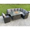 Fimous High Back Rattan Corne r Sofa Set Garden Furniture Sofa Gas Fire Pit Dining Table Gas Heater Chair 7 Seater