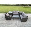 Fimous High Back Rattan Garden Furniture Set with Loveseat Sofa Rectangular Coffee Table 2 Side Tables Indoor Outdoor Patio Lounge Sofa Set Dark Grey