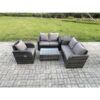 Fimous High Back Rattan Garden Furniture Set with Loveseat Sofa Rectangular Coffee Table Side Table Indoor Outdoor Patio Lounge Sofa Set Dark Grey