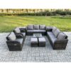 Fimous High Back Rattan Garden Furniture Set with Square Coffee Table 2 Small Footstools 2 Side Tables Indoor Outdoor Patio Lounge Sofa Set Dark Grey