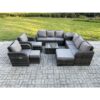 Fimous High Back Rattan Garden Furniture Set with Square Coffee Table 3 Footstools Side Table Indoor Outdoor Patio Lounge Sofa Set Dark Grey Mixed