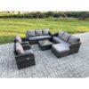 Fimous High Back Rattan Garden Furniture Set with Square Coffee Table Big Footstool Indoor Outdoor Patio Lounge Sofa Set Dark Grey Mixed