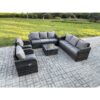 Fimous High Back Rattan Garden Furniture Set with Square Coffee Table Indoor Outdoor Patio Lounge Sofa Set Dark Grey Mixed