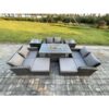 Fimous - High Back Rattan Garden Furniture Sofa Sets with Outdoor Furniture Gas Firepit Dining Table Set 2 Big Footstool 2 Side Tables Dark Grey Mixed