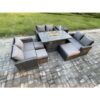 Fimous - High Back Rattan Garden Furniture Sofa Sets with Outdoor Furniture Gas Firepit Dining Table Set 3 Footstools Side Table Dark Grey Mixed