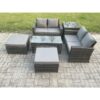 Fimous High Back Rattan Garden Furniture Sofa Sets with Rectangular Coffee Table Side Table 2 Big Footstool Dark Grey Mixed