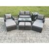 Fimous - High Back Rattan Garden Furniture Sofa Sets with Rectangular Coffee Table Side Table Armchair 2 Big Footstool 2 Small Footstools Dark Grey