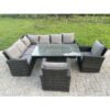 Fimous - High Back pe Rattan Corner Sofa Set Garden Furniture Adjustable Rising Lifting Table Set With 2 Armchair