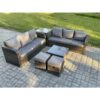 Fimous Indoor Outdoor Rattan Garden Furniture 8 Seater Set Table Sofa Chair Patio Conservatory with Grey Cushions Side Table 2 Small Footstools