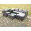 Fimous - Lounge Dark Mixed Grey Rattan Sofa Set With 2 Table Stool Outdoor Garden Furniture Patio Side Table 5 Seater