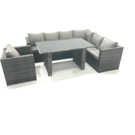 Fimous - Lounge Rattan Corner Sofa Set Outdoor Garden Furniture Rectangular Dining Table Chair