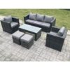 Fimous Lounge Rattan Sofa Set Outdoor Garden Furniture Oblong Rectangular Coffee Table With 2 Chairs 2 Stools