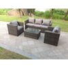 Fimous Lounge Rattan Sofa Set Outdoor Garden Furniture With 2 Chairs And Rectangular Coffee Table