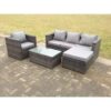 Fimous - Lounge Rattan Sofa Set Outdoor Garden Furniture With Single Arm Chair And Rectangular Coffee Table With Big Footstool