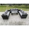 Fimous Outdoor 3 PC Three Seater Ssofa Rattan Garden Furniture Lounge Sofa Set With Oblong Rectagular Coffee Table