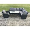 Fimous Outdoor Furniture Garden Dining Set Rattan Corner Sofa Chair Set Rectangular Dining Table with Temper Glass Dark Grey Mixed