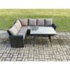 Fimous - Outdoor Furniture Garden Dining Set Rattan Corner Sofa Set Rectangular Dining Table Dark Grey Mixed