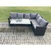 Fimous Outdoor Furniture Garden Dining Set Rattan Corner Sofa Set Rectangular Dining Table with Temper Glass Dark Grey Mixed