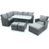 Fimous Outdoor Furniture Garden Dining Set Rattan Corner Sofa Set with 3 Footstools Armchair Dark Grey Mixed