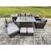 Fimous - Outdoor Garden Dining Sets 7 Seater Rattan Patio Furniture Sofa Set with Gas Firepit Table 3 Footstools 2 Side Tables Dark Grey Mixed