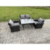 Fimous Outdoor Garden Furniture High Back Rattan Sofa Dining Table Set Dark Grey Mixed