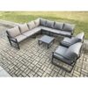 Fimous - Outdoor Garden Furniture Patio Lounge Corner Sofa Aluminium Set with Square Coffee Table 2 Pcs Arm Chairs Dark Grey