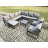 Fimous - Outdoor Garden Furniture Patio Lounge Corner Sofa Aluminium Set with Square Coffee Table Big Footstool 2 Chair Dark Grey