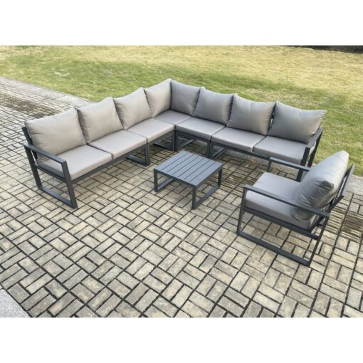 Fimous - Outdoor Garden Furniture Patio Lounge Corner Sofa Aluminium Set with Square Coffee Table Chair Dark Grey